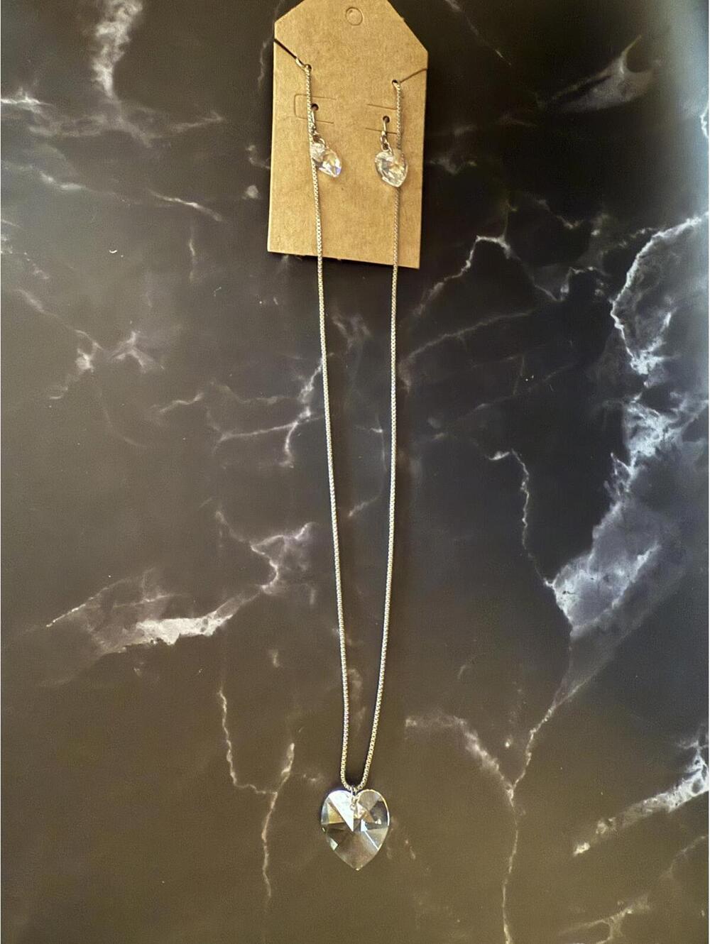 Crystal Clear Heart Pendant Necklace & Earrings Set